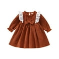 thumbnail image 1 of GZEFJRQM Girls Ruffle Button Princess Dress Kids Corduroy Ruffle Long Sleeve Dress with Headband Toddler Baby Girl Princess Party Dress Fall Winter Skirt Outfit, 1 of 7