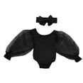 thumbnail image 1 of GZEFJRQM Girls Summer Sets Tulle Puff Long Sleeve Solid Color Romper Bodysuit + Bow Headband 2pcs Outfits Kids Clothes Girls Newborn Clothes Girl for Daily and Family Photo Black 12-18 Months, 1 of 6