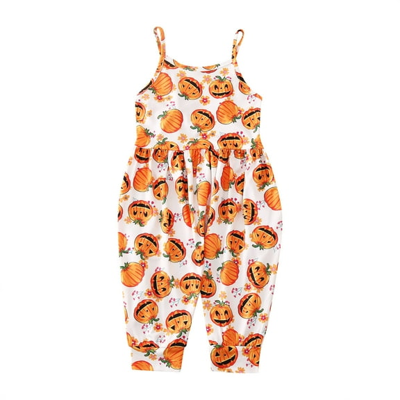 GZEFJRQM Halloween Overalls Toddler Girls Baby Toddler Boys Christmas Outfits Kids Cartoon Halloween Pumpkin Jumpsuit Strap Romper Outfits Girls Clothes 5t Outfits