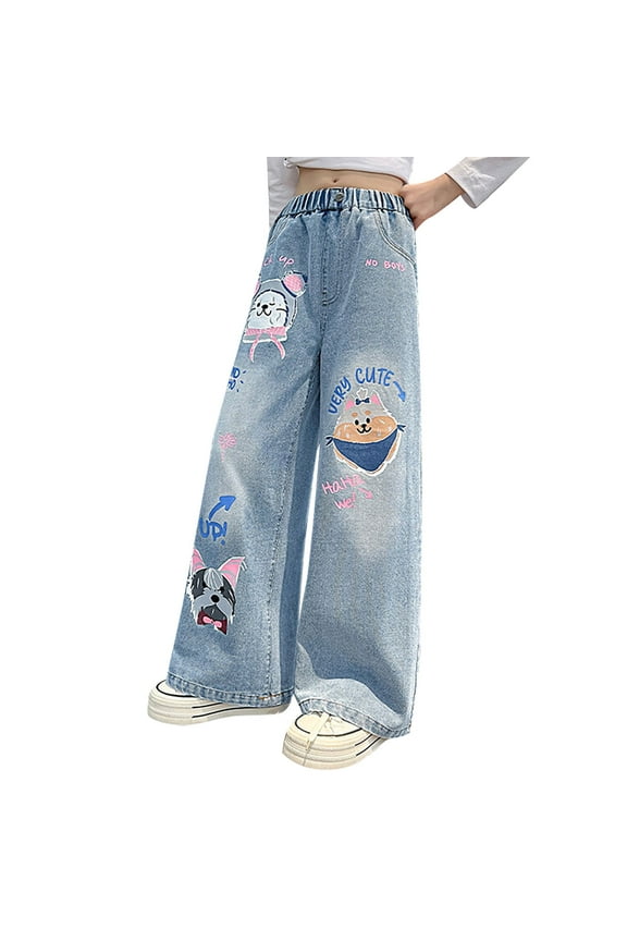 Jeans for Teens Girls Kids Baggy Pants for Girls Loose Jeans Fashion Elastic Waist Wide Leg Baggy Denim Pants 8 Year Old Girl Clothes Gifts For Anyone Girl Clothes Size 7-8 Cool Gifts For 8