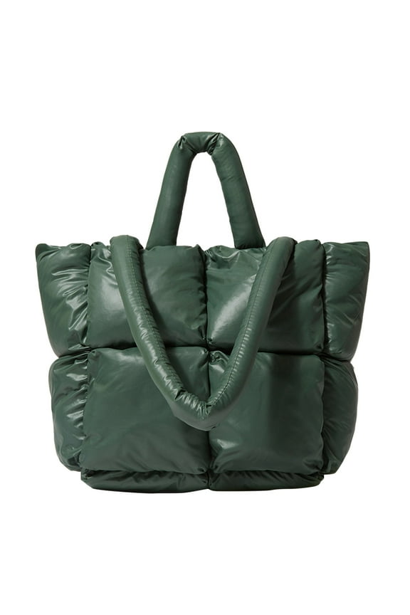 Personal Item Travel Bag Ladies Large Quilted Tote Bag Winter Soft Quilted Shoulder Bag Down Shoulder Bag Ladies Hand Bag Waterproof Bags Green