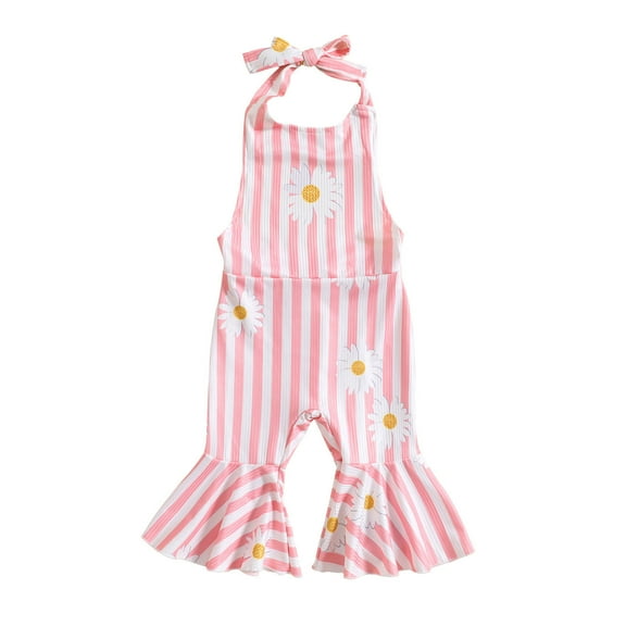 GZEFJRQM Toddler Flared Pant Jumpsuit Baby Girl Flower Romper Jumpsuit Overalls Bell Bottom Pants Fall Suspender Leggings Christmas Outfits