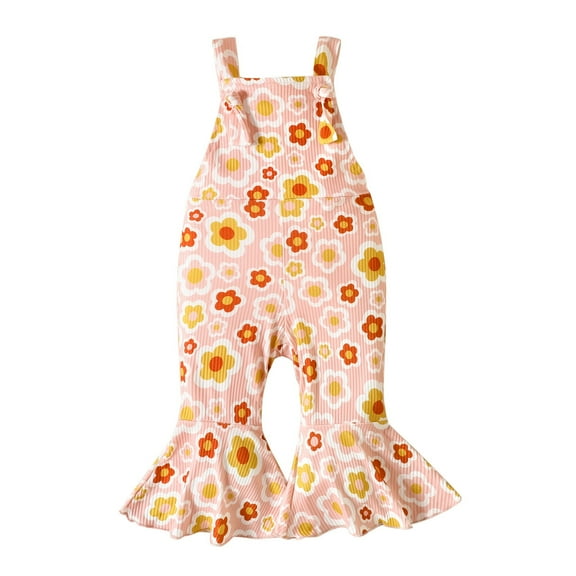 GZEFJRQM Toddler Flared Pant Jumpsuit Baby Girl Flower Romper Jumpsuit Overalls Bell Bottom Pants Fall Suspender Leggings Christmas Outfits