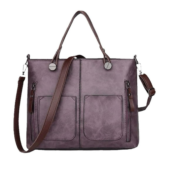 GZEFJRQM Travel Bag Ladies Vintage Leather Shoulder Bag Large Capacity Tote Bags Women Crossbody Bag Multi Pocket Shoulder Hand Bag Book Bag Purple