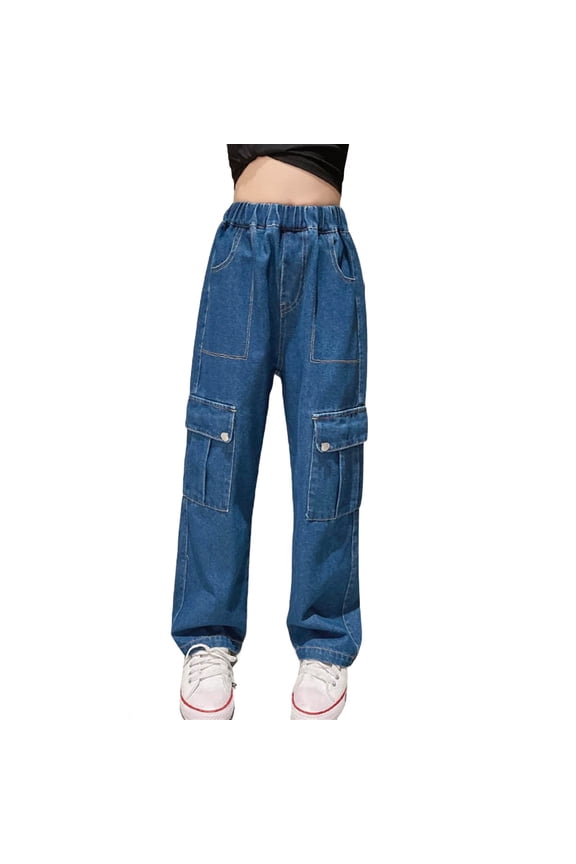 Wide Leg Black Jeans Girls Youth Camo Pants Jeans Spring Style Little Kids Wide Leg Pants Mopping Trousers Medium Large Girls Plus Size Clothing 18-20 Girls