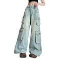 thumbnail image 1 of GZEFJRQM Wide Leg Jeans for Girls Elastic Waist Straight Denim Pants Teens Cute Cotton Fall Clothes for Kids Streetwear Trendy Y2K Loose Fit Denim Trousers, 1 of 8