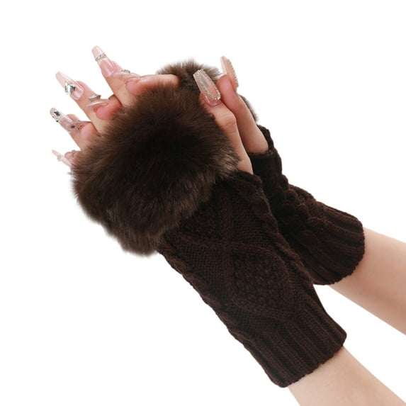 GZEFJRQM Winter Gloves Knitted Fingerless Gloves for Women Cold Weather Warm Gloves Windproof Elastic Thermal Texting Gloves with Fur Guantes Christmas Gifts