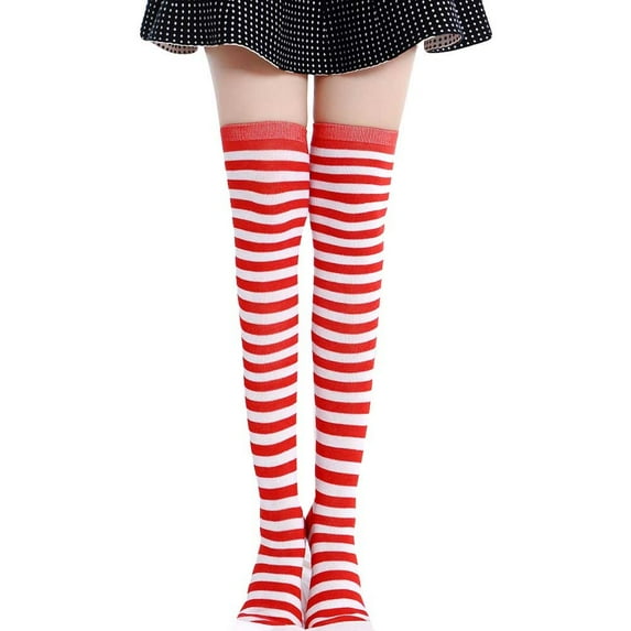 GZEFJRQM Womens Socks Women Thigh High SPairsks Over Girl Winter Cotton Stripe Warmer Soft Cotton Socks White Socks Red