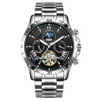 GZFCMY PEAK Skeleton Automatic Self-Winding Mechanical Movement Men Wrist Watch Business Stainless Steel Mineral Glass Mirror Waterproof Clock Man Luminous Moon Phase