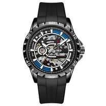 GZFCMY PEAK Vintage Skeleton Automatic Self-Winding Mechanical Movement Men Wrist Watch Business Rubber or Steel Band Mineral Glass Mirror Waterproof Clock Man Luminous