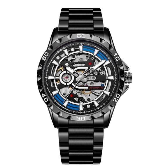 GZFCMY PEAK Vintage Skeleton Automatic Self-Winding Mechanical Movement Men Wrist Watch Business Rubber or Steel Band Mineral Glass Mirror Waterproof Clock Man Luminous