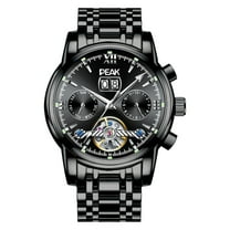 GZFCMY PEAK Vintage Skeleton Multifunctional Dial Automatic Self-Winding Mechanical Men Wrist Watch Business Stainless Steel Sapphire Crystal Waterproof Clock Man Luminous