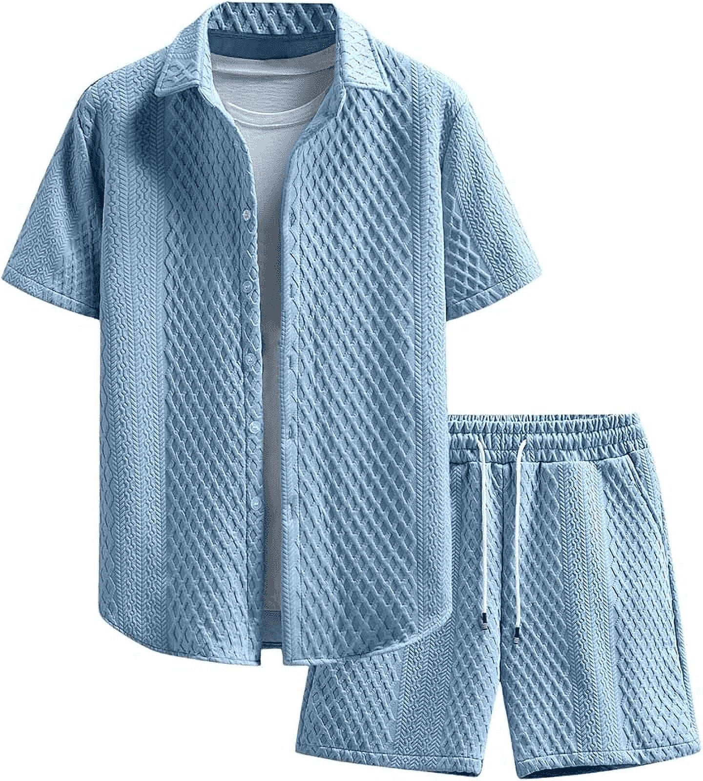 GZFzysl Men s 2 Piece Outfits Waffle Knit Button Down Shirt Top And gzfzysl-men-s-2-piece-outfits-waffle-knit-button-down-shirt-top-and