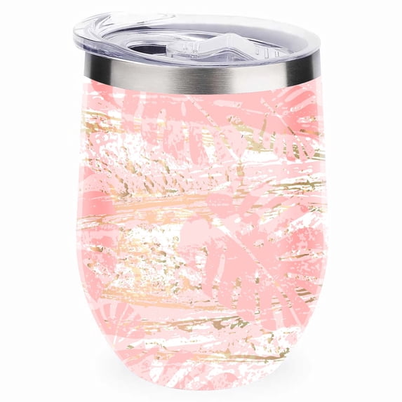 GZHJMY 1 Pcs Egg Cup, Abstract Style Pink Palm Leaves 304 Stainless Steel Vacuum Insulated Cup, U-Shaped Red Wine Cup Eggshell Cup