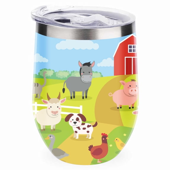 GZHJMY 1 Pcs Egg Cup, Cute Animals on Cartoon Farm 304 Stainless Steel Vacuum Insulated Cup, U-Shaped Red Wine Cup Eggshell Cup