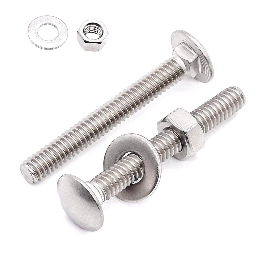 Uxcell 25Pack 3/8"-16x2-1/2" Stainless Steel Carriage Bolts Round Head Square Neck, Silver