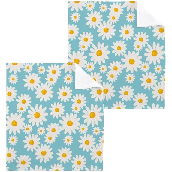 GZHJMY 12x12Inx6 Sets) Reusable Soft Face Towel,Kitchen Hand Towel Bathroom Absorbent Towel,Gym Hotel Spa-Beautiful Little Daisies on Blue Background