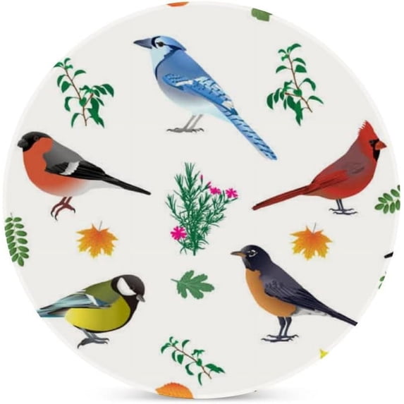 GZHJMY 1Pc Round Cardinal Birds and Leaves Ceramic Coasters with Cork-Backed for Coffee Drink, Cup Mat Absorbent Stone Coasters