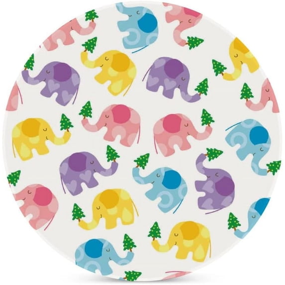 GZHJMY 1Pc Round Cute Cartoon Pastel Elephants Ceramic Coasters with Cork-Backed for Coffee Drink, Cup Mat Absorbent Stone Coasters