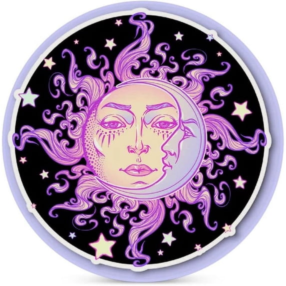 GZHJMY 1Pc Round Decorative Sun and Crescent Moon Ceramic Coasters with Cork-Backed for Coffee Drink, Cup Mat Absorbent Stone Coasters