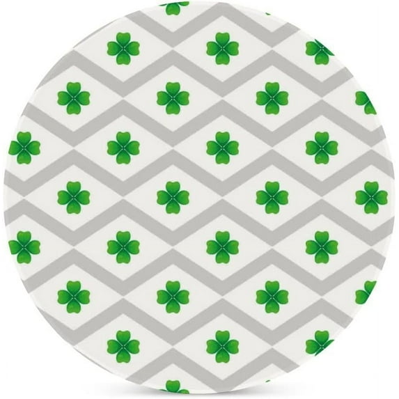 GZHJMY 1Pc Round Green Clover with Four Leaves Ceramic Coasters with Cork-Backed for Coffee Drink, Cup Mat Absorbent Stone Coasters