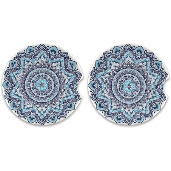 GZHJMY 2 Pack Car Coasters for Drinks Absorbent, Indian Mandala Car Cup Holder Coaster for Your Car with Fingertip Grip, 2.5 inch