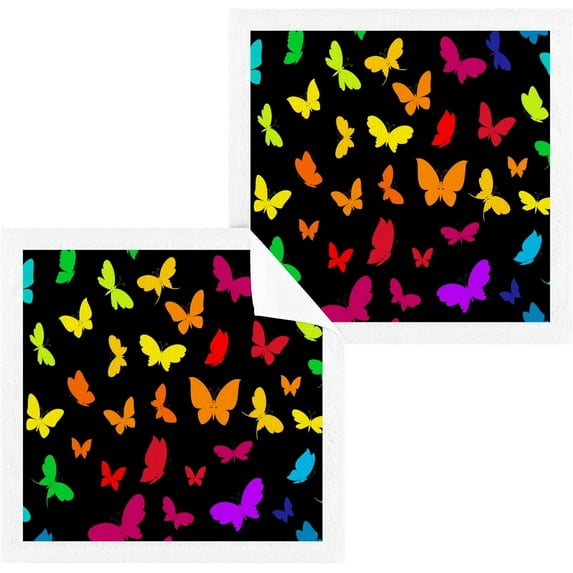 GZHJMY 2 Pack Colorful Butterfly Black Washcloths – Soft Face Towels, Gym Towels, Hotel and Spa Quality, Reusable Pure Cotton Fingertip Towels