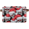 thumbnail image 1 of GZHJMY 2 Pack Foldable Rectangular Storage Baskets,Fabric Shelves Storage Bins with Leather Handles for Organizing Closet Clothes, Toys, Towels, Bedroom, Bathroom, Nursery, Office, Skulls in Santa Hat, 1 of 7