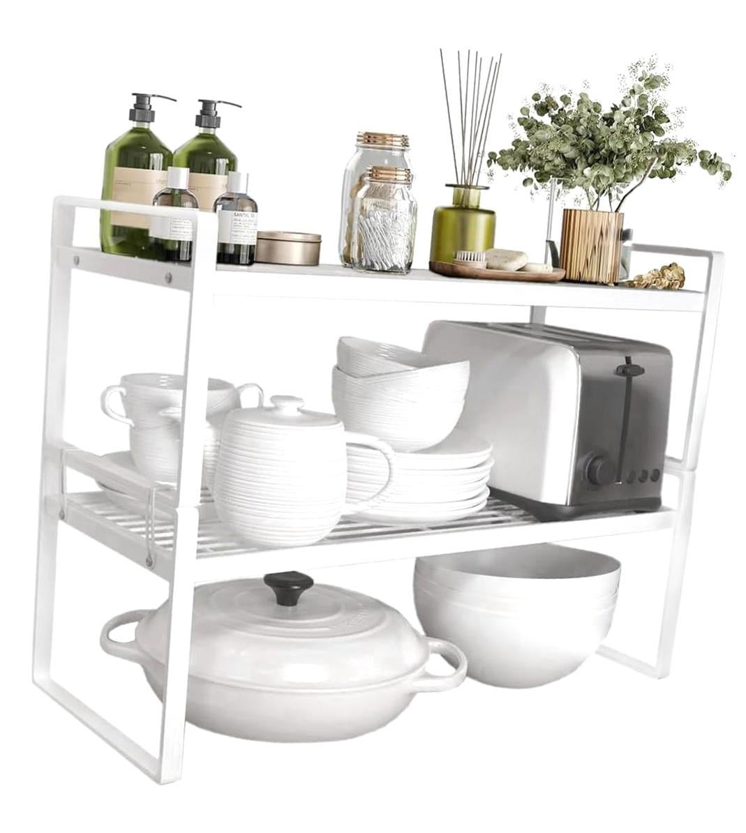 GZHJMY 2-Pack Metal Kitchen Cabinet Shelf Organizers, Stackable Storage ...