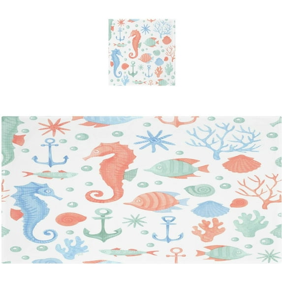 GZHJMY 2 Pack Pure Cotton Towel Set, Soft Highly Absorbent Machine Washable Corals Seahorses Seashells Bath Towels for Pool,Sports, Yoga, Travel