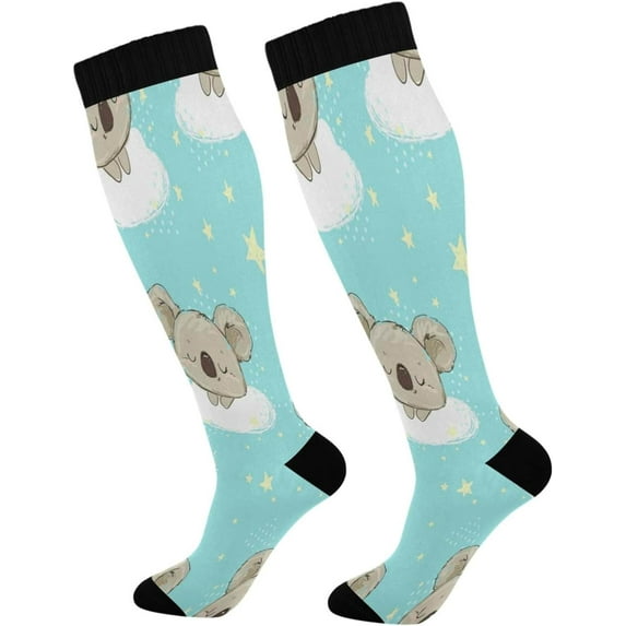 GZHJMY 2 Pair Fashion Print 20-30mmHg Compression Socks for Women Men, Knee High Stockings for Athletic Sports,Running,Travel