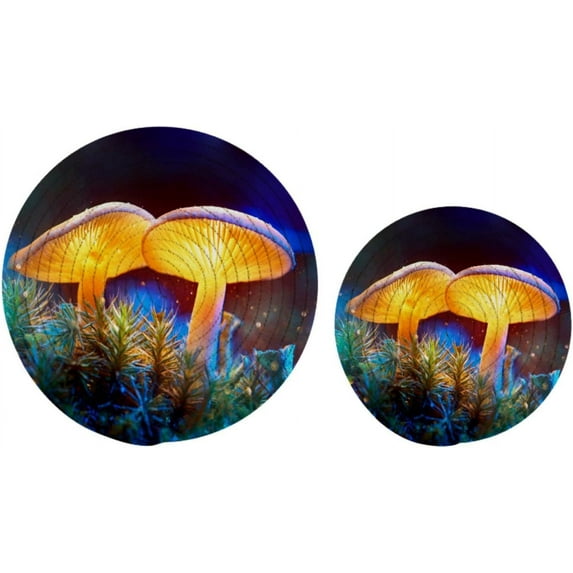 GZHJMY 2 Pcs Cotton Fantasy Glowing Mushroom Woven Pot Holder Trivets Set,Round Coasters Placemat for Cooking Baking Hot Dish Pan Pot Bowl Teapot(7&9 Inches)