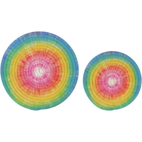 GZHJMY 2 Pcs Cotton Rainbow Coloured Round Tie-dye Woven Pot Holder Trivets Set,Round Coasters Placemat for Cooking Baking Hot Dish Pan Pot Bowl Teapot(7&9 Inches)