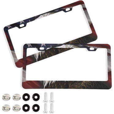 TrickToppers 3D Metal American USA Flag License Plate Frame Fastener Bolt Screws (2 Pack)