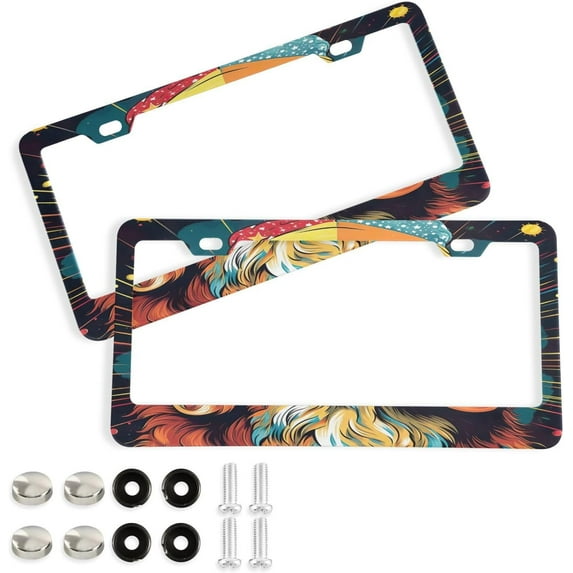 GZHJMY 2 Pcs License Plate Frame Cute Dog License Plate Cover Universal Aluminum US Car Tag Frame with 2 Holes and Screws for Front & Back License Plate Decorative