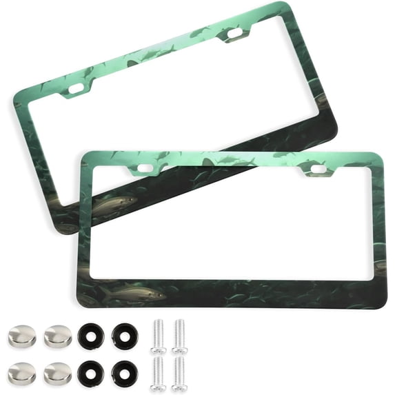GZHJMY 2 Pcs License Plate Frame Cute Sharks License Plate Cover Universal Aluminum US Car Tag Frame with 2 Holes and Screws for Front & Back License Plate Decorative