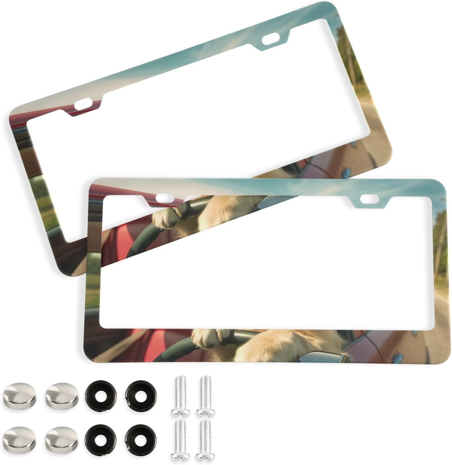 GZHJMY 2 Pcs License Plate Frame Funny Golden Retriever License Plate