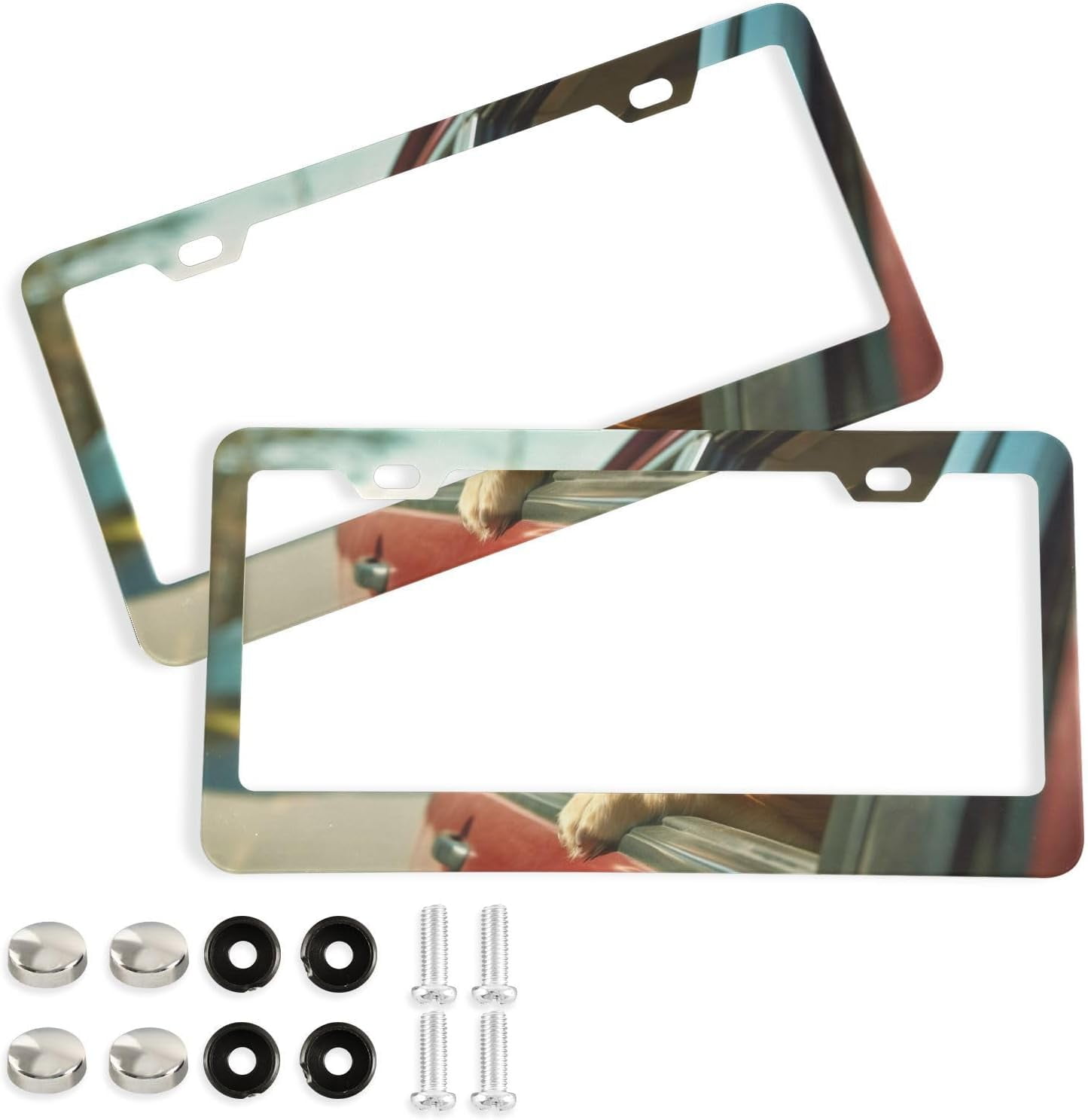 GZHJMY 2 Pcs License Plate Frame Funny Golden Retriever License Plate