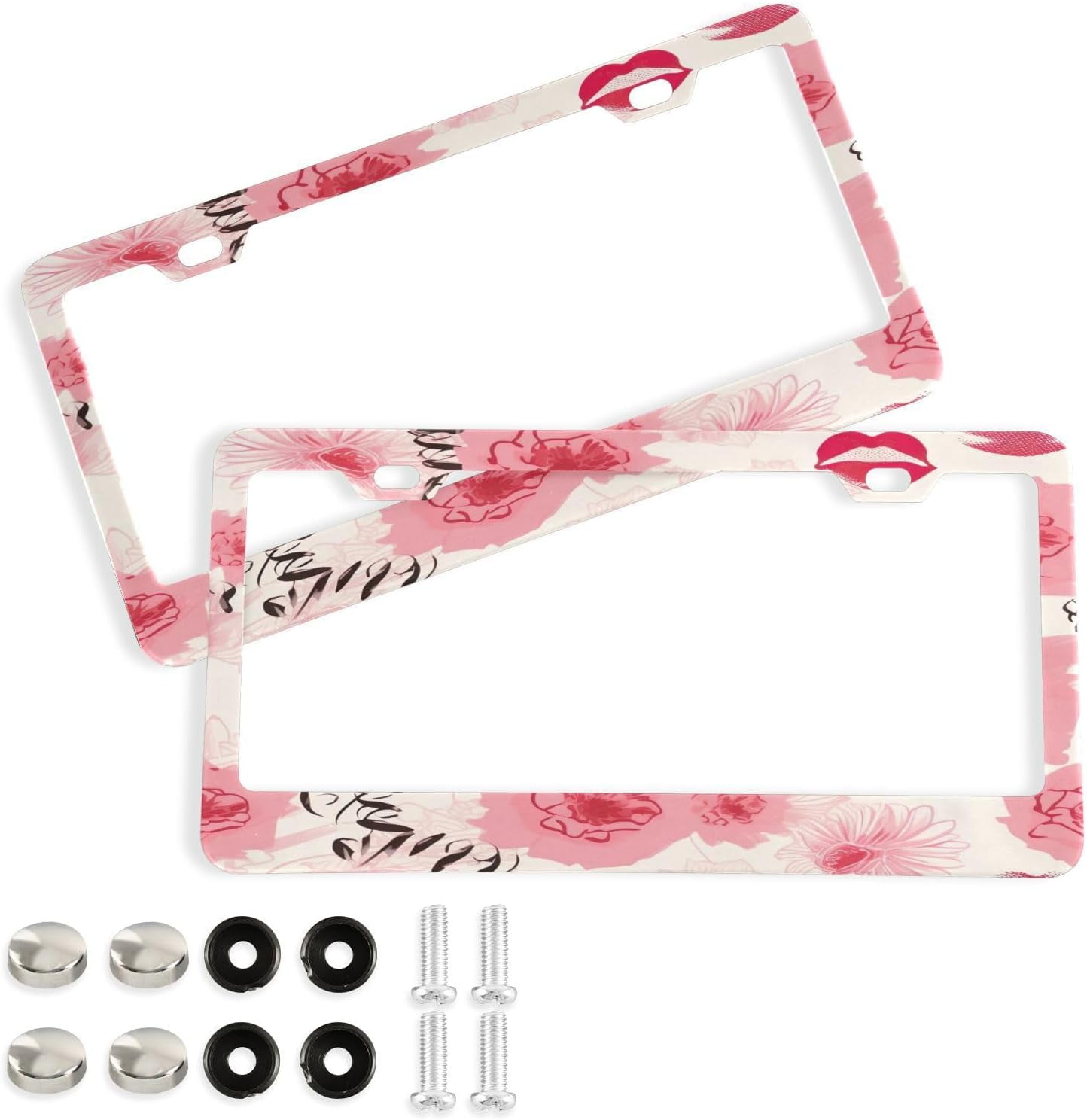 GZHJMY 2 Pcs License Plate Frame Rose Lips License Plate Cover