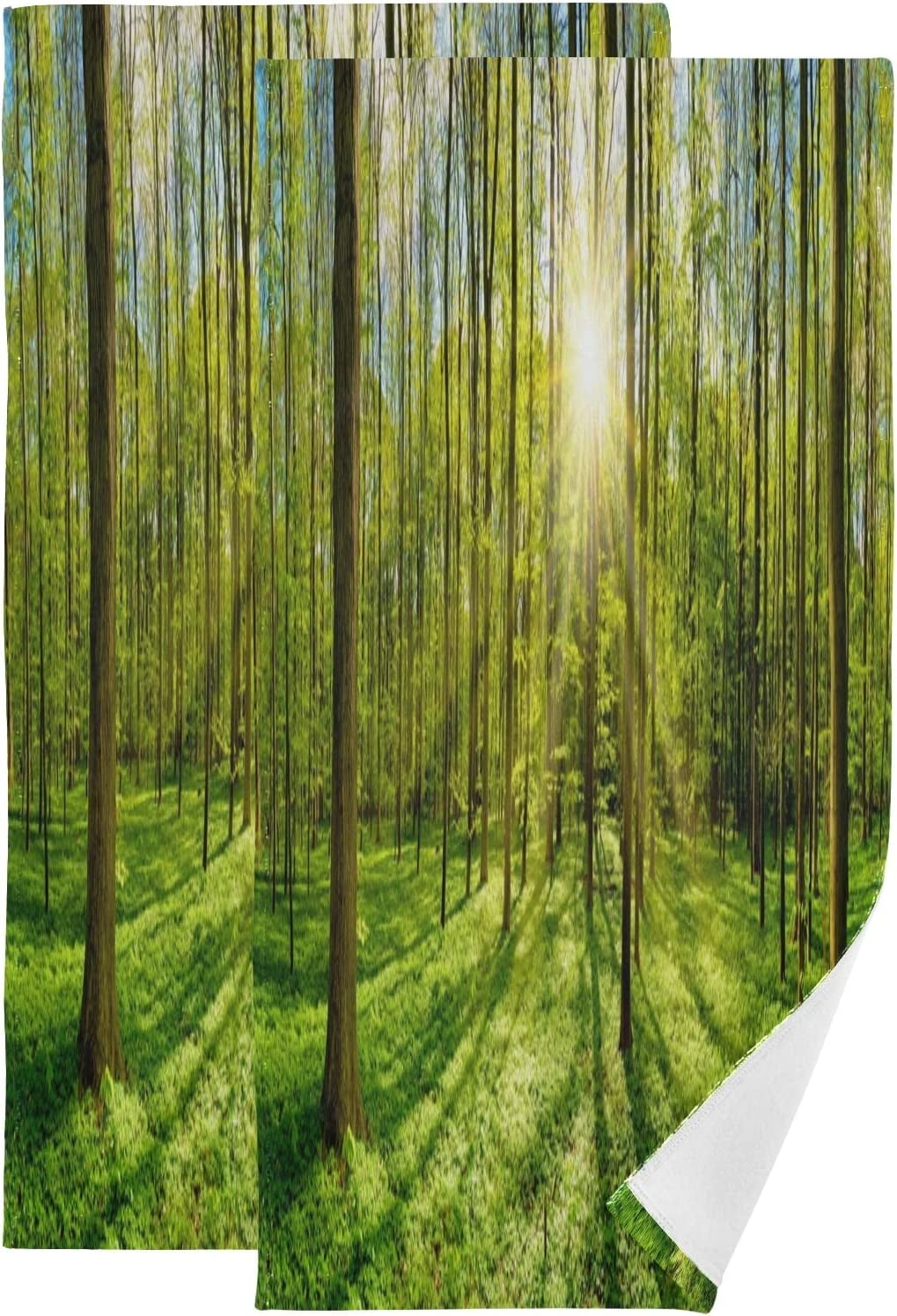 Gzhjmy 2 piece beautiful green forest landscape print soft hand towels