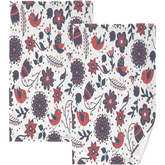 GZHJMY 2 Piece Bird Flower Vintage Illustration Hand Towels for Bath Decorative, Pure Cotton Guest Towels Fingertip Towels for Bathroom Spa Gym,16 x 28 inch