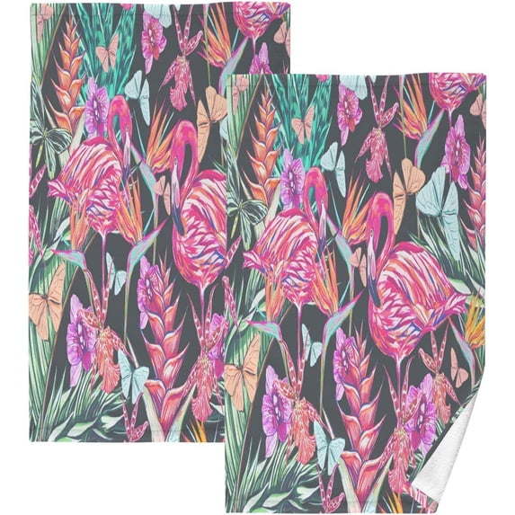 GZHJMY 2 Piece Flamingo Hand Towels for Bath Decorative, Pure Cotton Guest Towels Fingertip Towels for Bathroom Spa Gym,16 x 28 inch