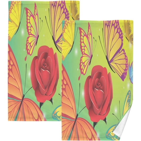 GZHJMY 2 Piece Flower Butterfly Hand Towels for Bath Decorative, Pure Cotton Guest Towels Fingertip Towels for Bathroom Spa Gym,16 x 28 inch