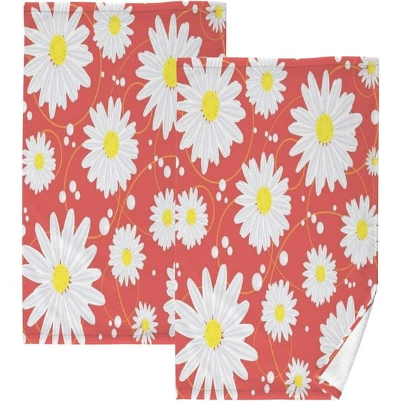 GZHJMY 2 Piece Fresh Daisies Hand Towels for Bath Decorative, Pure Cotton Guest Towels Fingertip Towels for Bathroom Spa Gym,16 x 28 inch