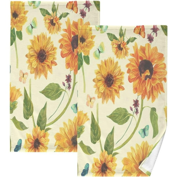 GZHJMY 2 Piece Sunflower Hand Towels for Bath Decorative, Pure Cotton Guest Towels Fingertip Towels for Bathroom Spa Gym,16 x 28 inch
