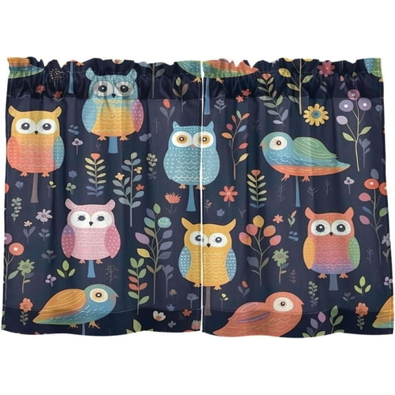 GZHJMY 24 Inch Length Kitchen Curtains Cute Owls 2 Panels Half Window Sheer Curtains Rod Pocket Farmhouse Short Drapes for Bathroom Cafe Basement Home Decor