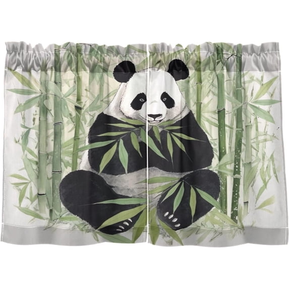 GZHJMY 24 Inch Length Kitchen Curtains Cute Panda 2 Panels Half Window Sheer Curtains Rod Pocket Farmhouse Short Drapes for Bathroom Cafe Basement Home Decor