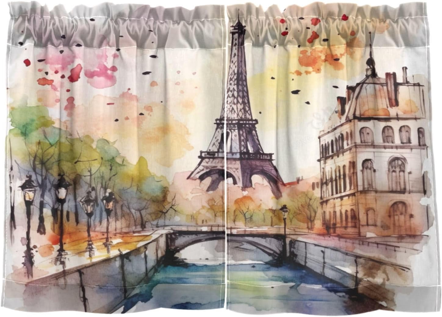GZHJMY 24 Inch Length Kitchen Curtains Paris Eiffel Tower 2 Panels Half ...