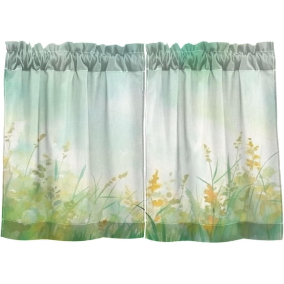 GZHJMY 24 Inch Length Kitchen Curtains Watercolor Flowers 2 Panels Half Window Sheer Curtains Rod Pocket Farmhouse Short Drapes for Bathroom Cafe Basement Home Decor