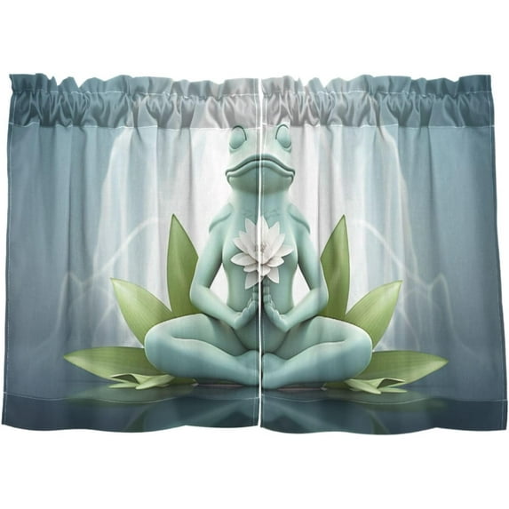 GZHJMY 24 Inch Length Kitchen Curtains Yoga Frog 2 Panels Half Window Sheer Curtains Rod Pocket Farmhouse Short Drapes for Bathroom Cafe Basement Home Decor